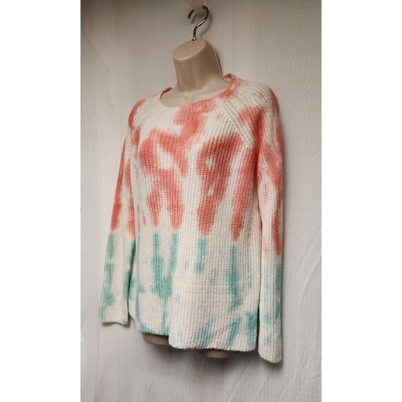 for the republic Tie Dye Long Sleeve Round Neck Pink/Teal Sweater Size Medium - Picture 3 of 6